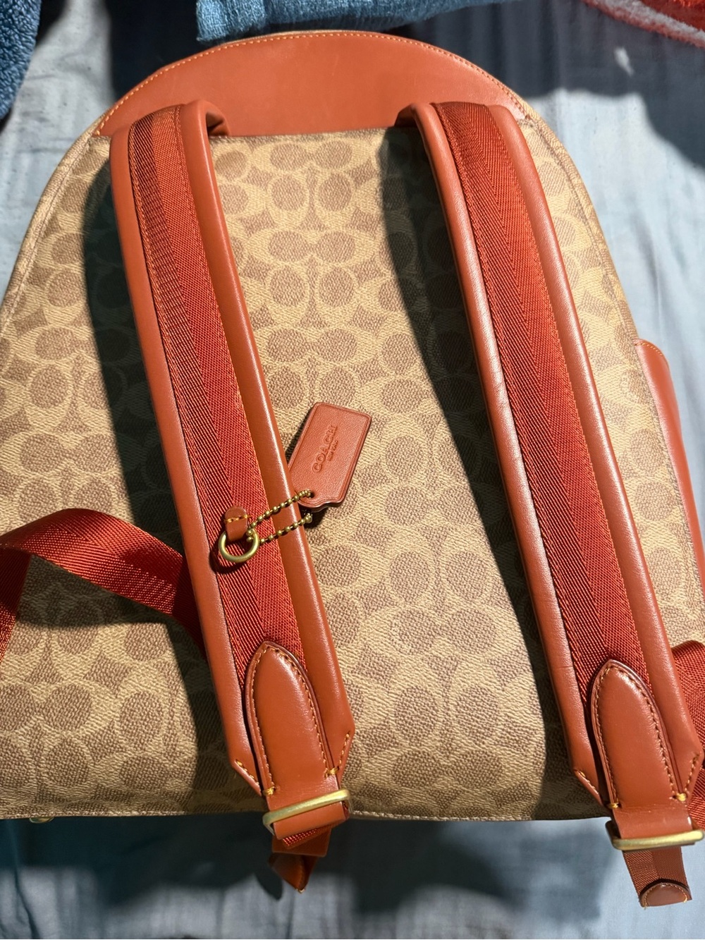 Leather-Trim Signature Pattern Backpack - Tan - Picture 4 of 9